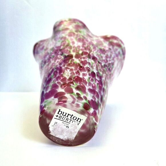 MCM burton + BURTON Artglass Vase Ruffle Edge Pink/Green Confetti Approx 6.5" - Picture 9 of 11